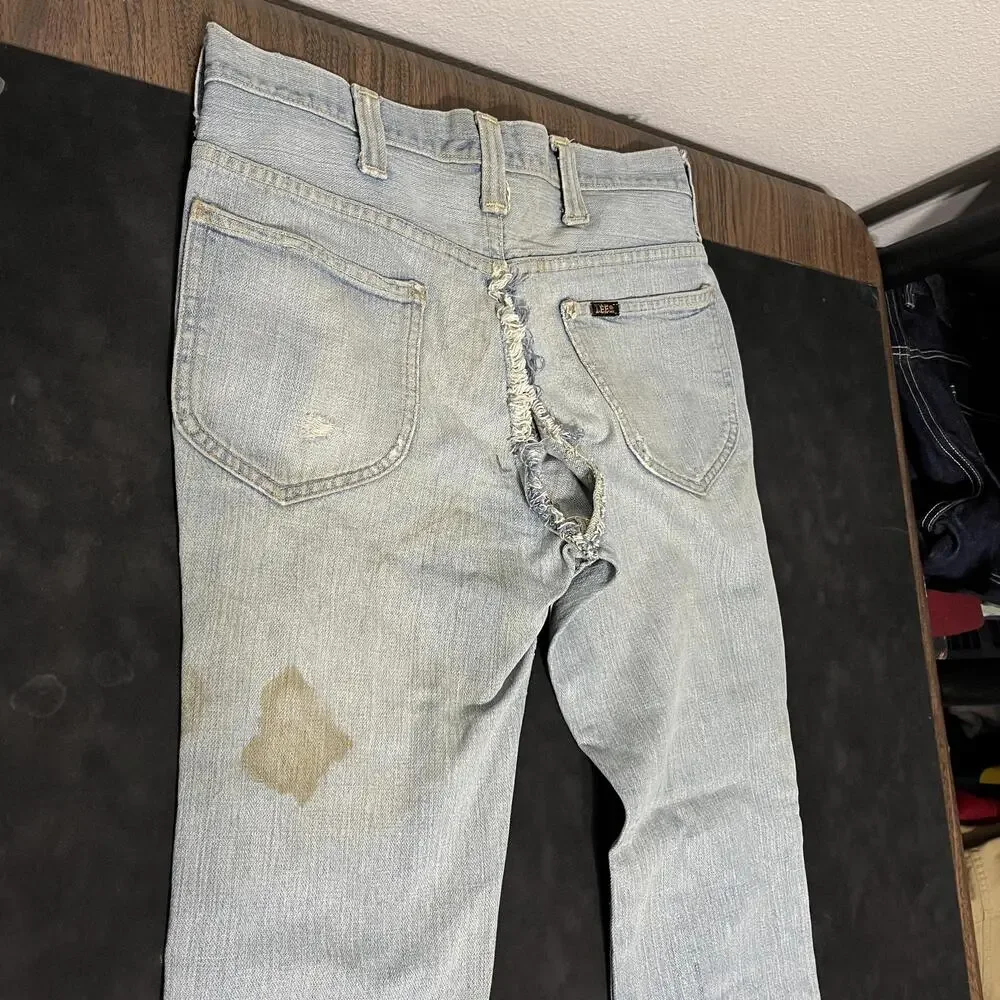 Vintage Lee Jeans Zombie Distress Mens 32x29 Denim Flare 60s Thrashed USA 1970s
